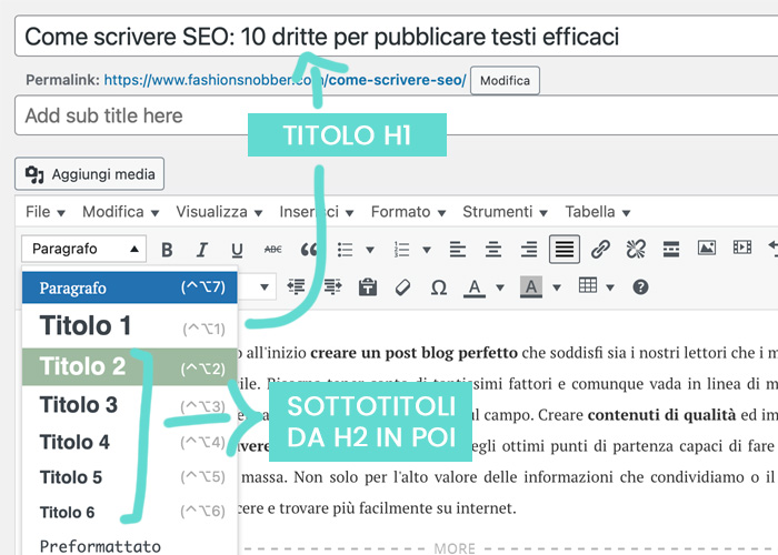 Importanza dei sottotitoli in un articolo del blog.