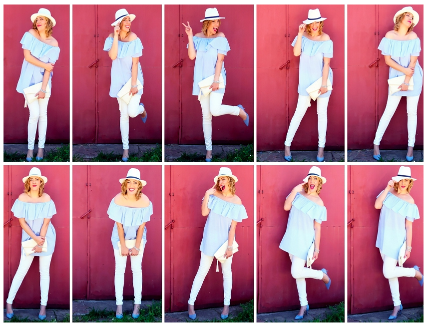 Come indossare un top a spalle scoperte in un outfit casual chic.