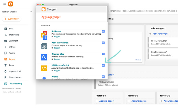 Come aggiungere un widget.