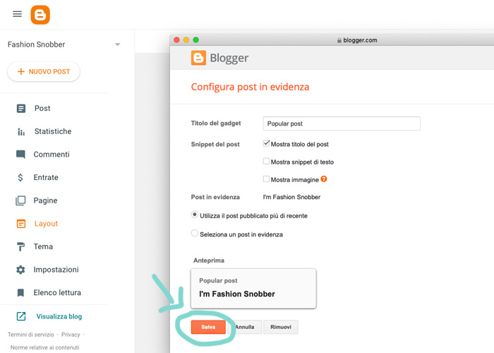 Come attivare e salvare un gadget su Blogger.