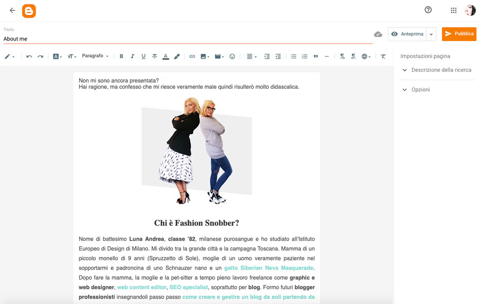 Creazione di una pagina About me su Blogger.