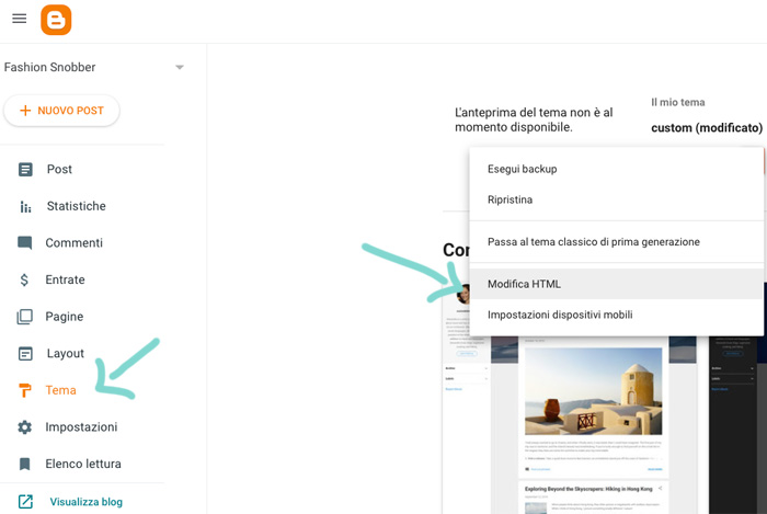Come modificare il codice HTML di un blog su Blogger.