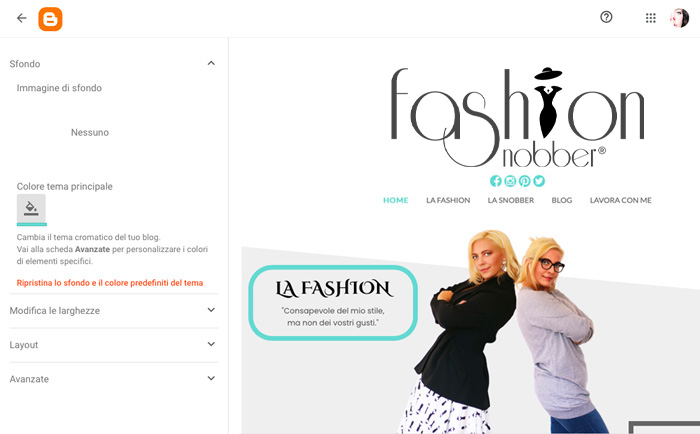 Come modificare impostazioni di un tema su Blogger.