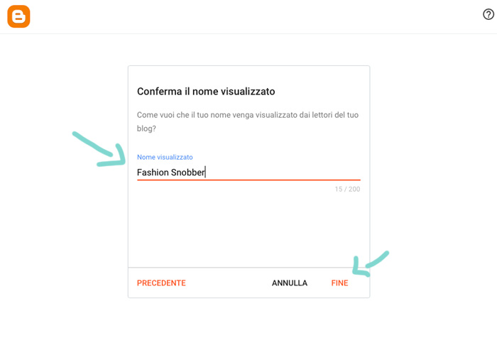Conferma del nome visualizzato su blogger.
