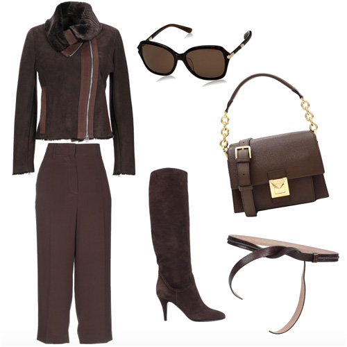 Outfit invernale marrone scuro.