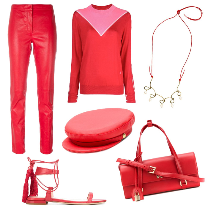 Outfit casual rosso e rosa.