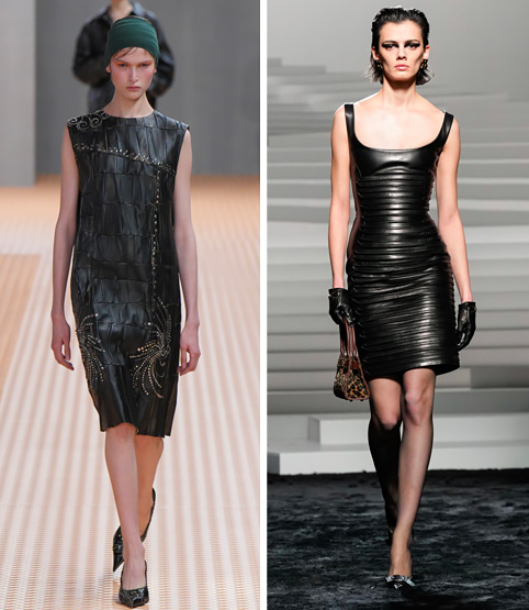 Leather little black dress.