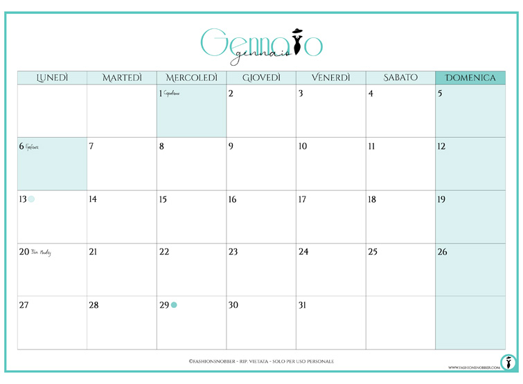 Calendario 2025 con tutte le festività.