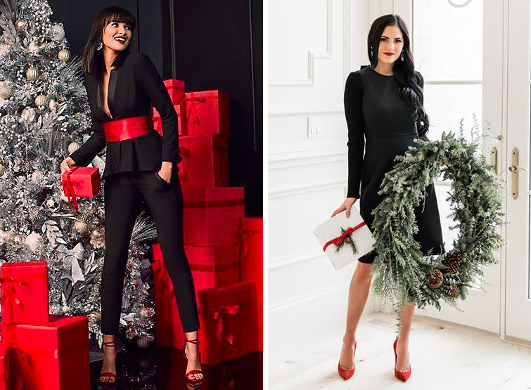 Outfit total black con un tocco di rosso per Natale.