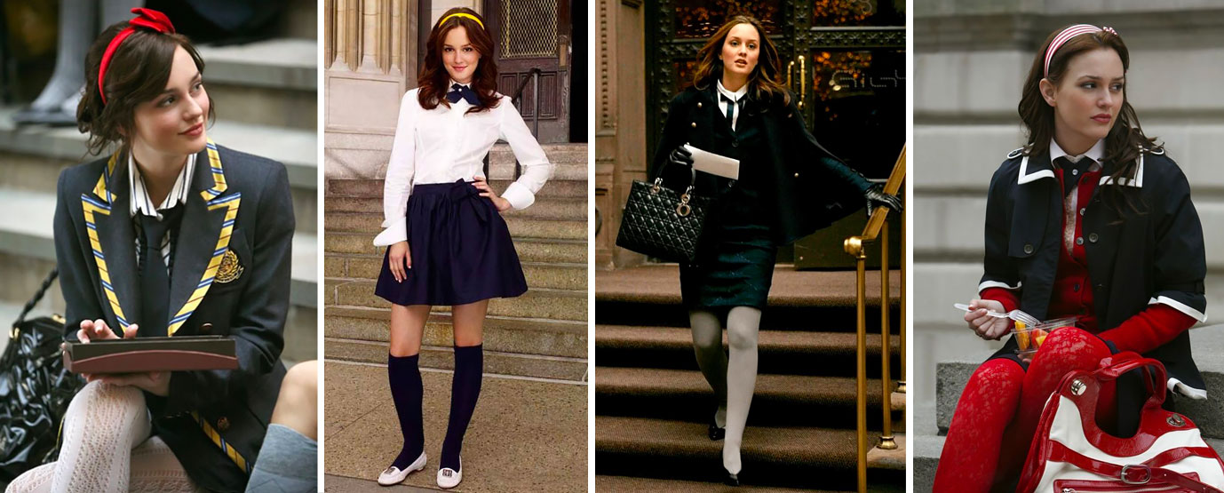 Blair Waldorf in divisa scolastica con il cerchietto, simbolo dello stile preppy.