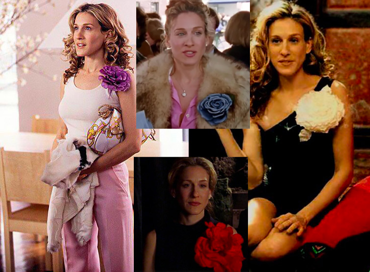 I fiori applicati nei look di Carrie Bradshaw.