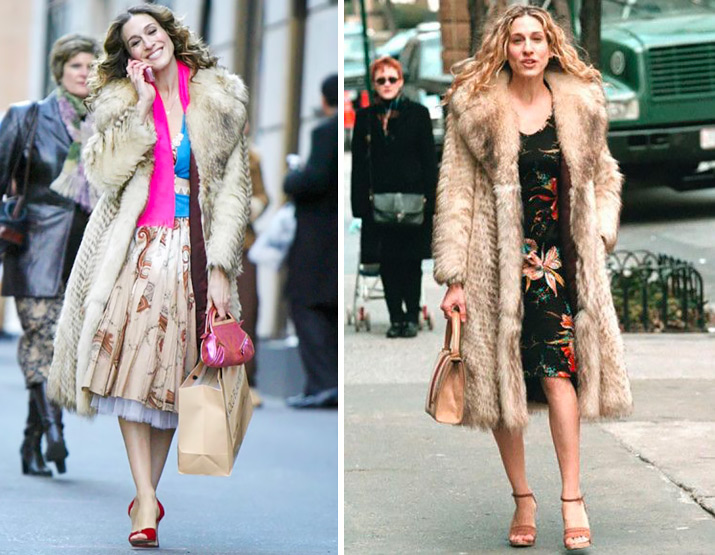 La pelliccia lunga di Carrie Bradshaw in Sex and the City.