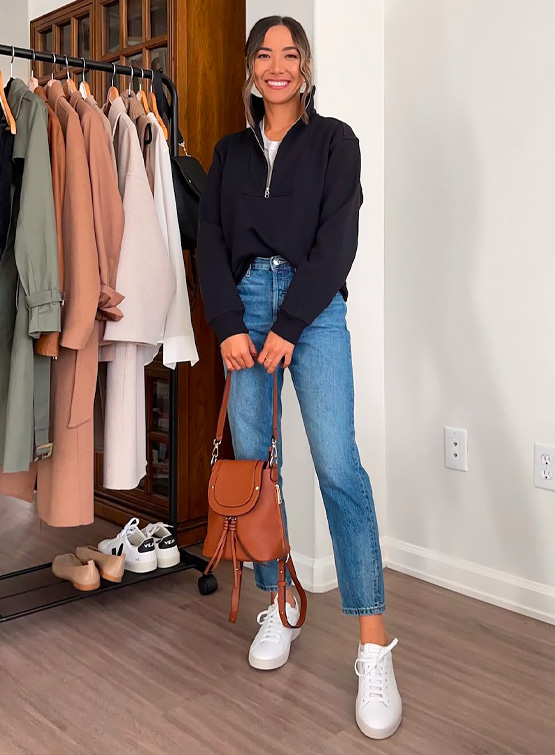 Zip sweatshirt casual outfit.