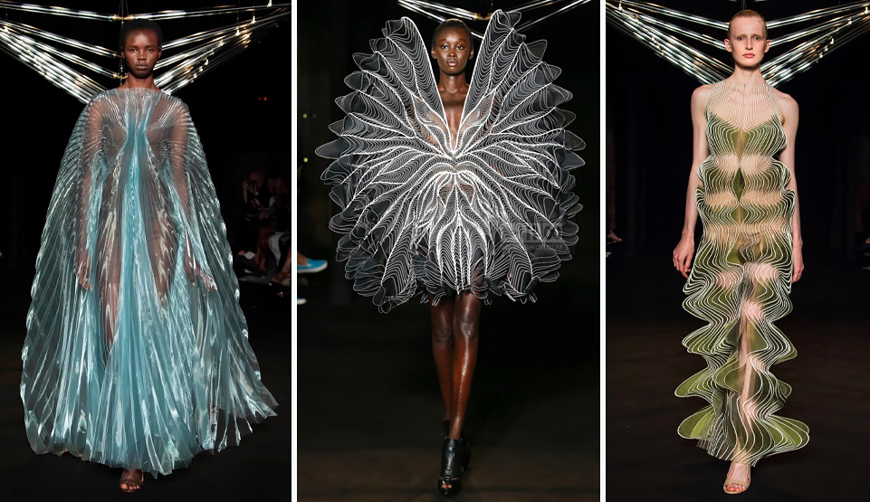 Gli abiti olografici di Iris Van Herpen (2018).
