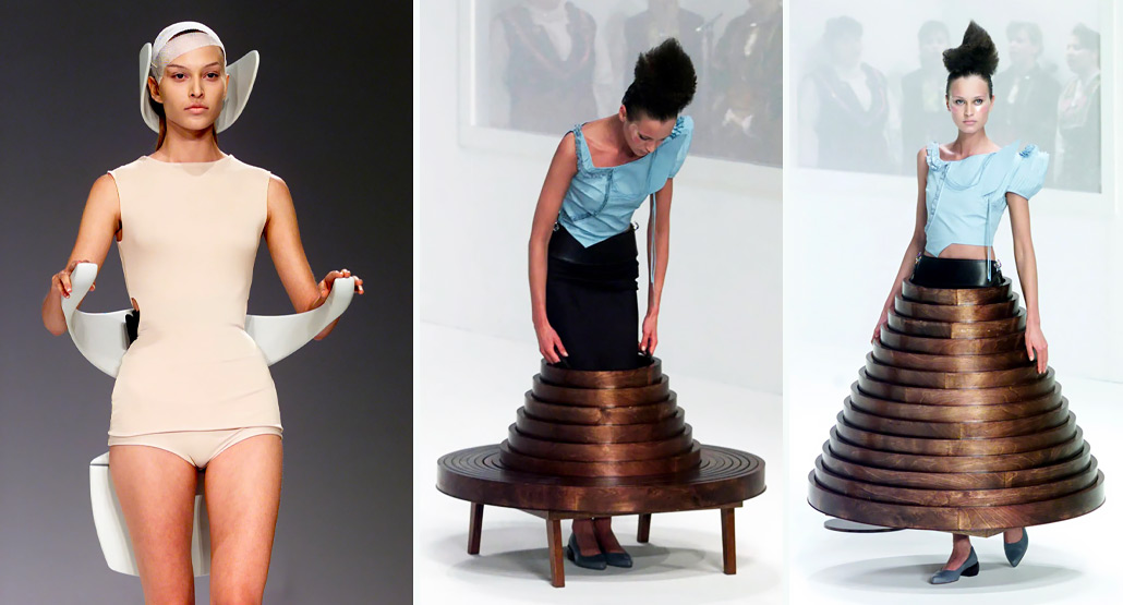 L'abito sedia e l'abito tavolo di Hussein Chalayan (1998 e 2000).