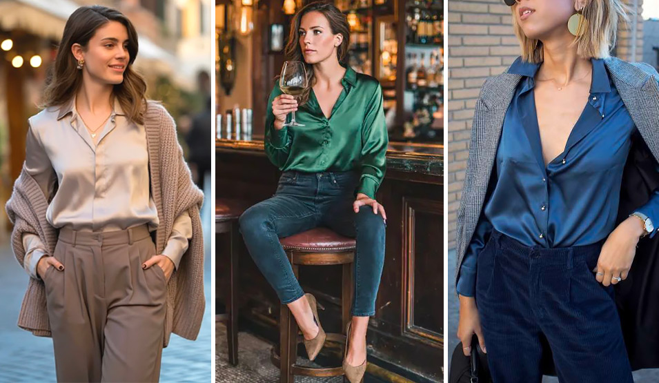 Come indossare la camicia di seta in autunno.