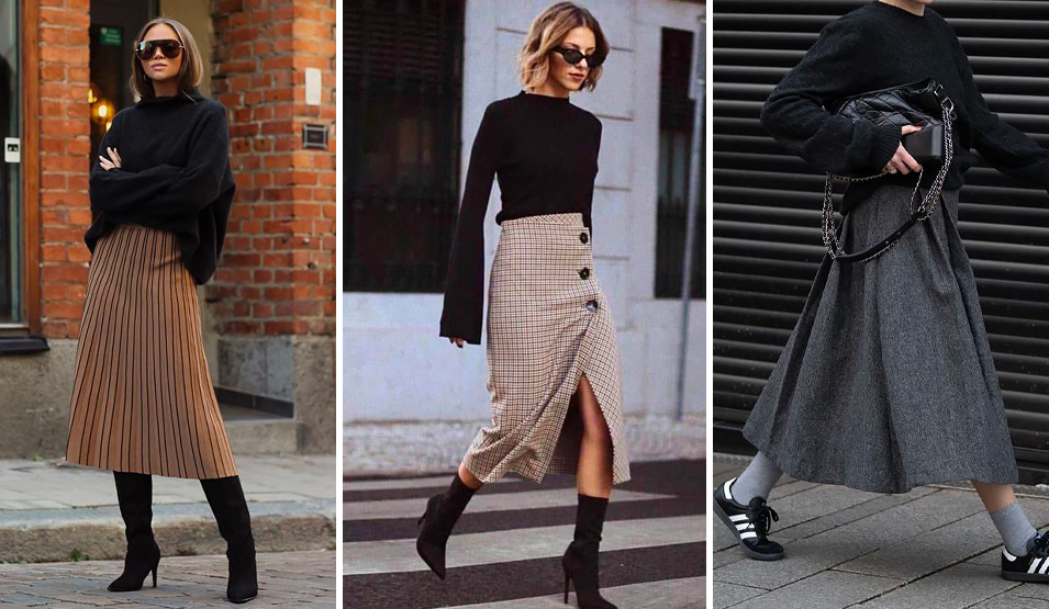 Come indossare la gonna midi in autunno.