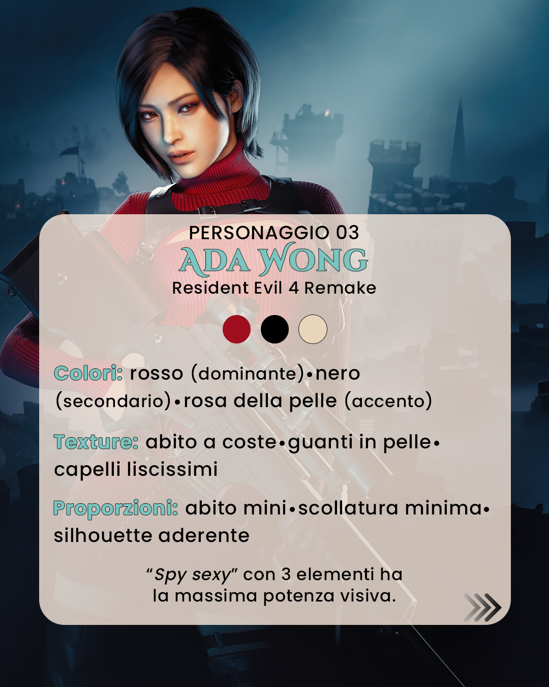 Analisi visiva Ada Wong Analisi visiva del personaggio Ada Wong di Resident Evil 4 Remake.