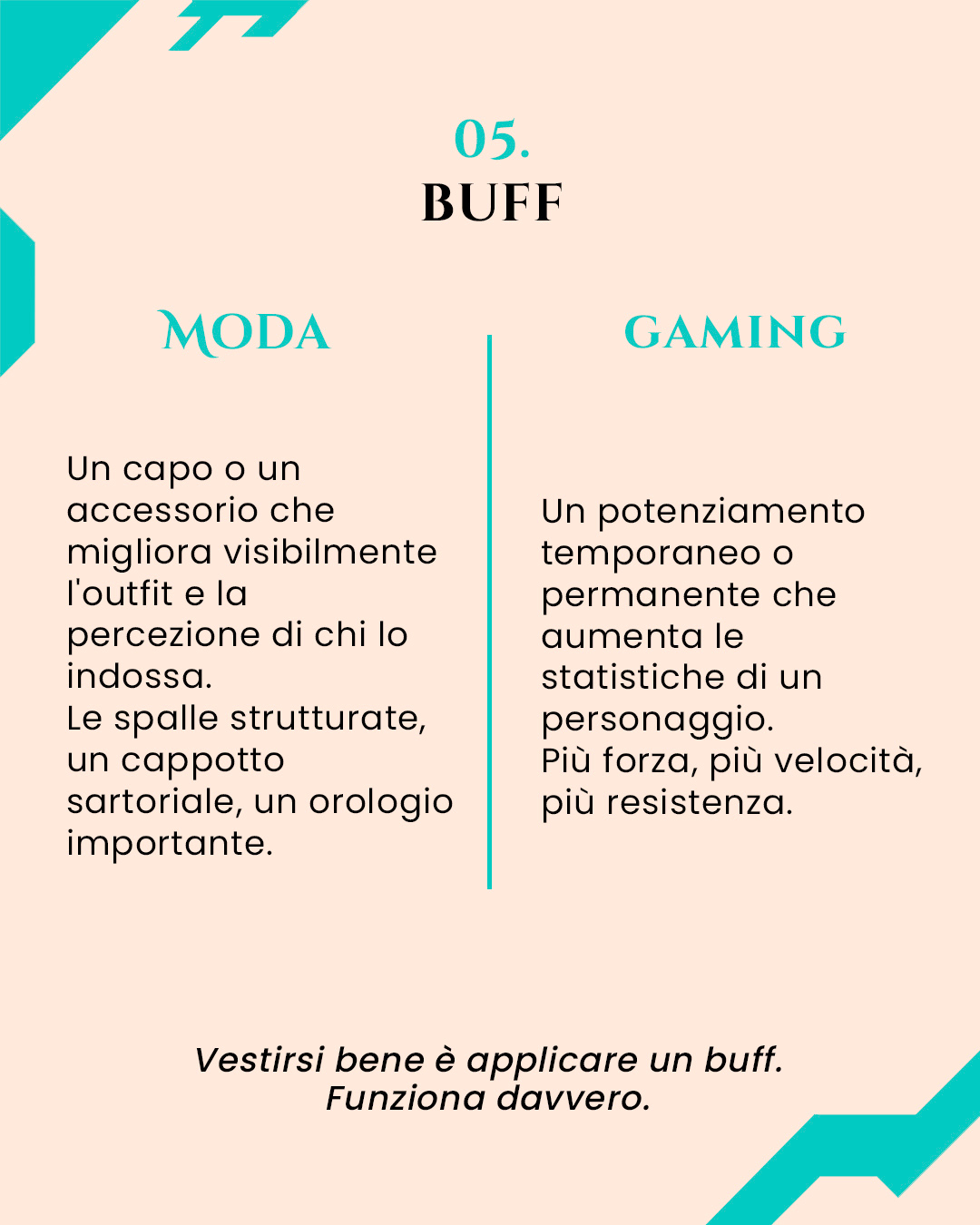 Cosa vuol dire "buff" nel gaming e nella moda.