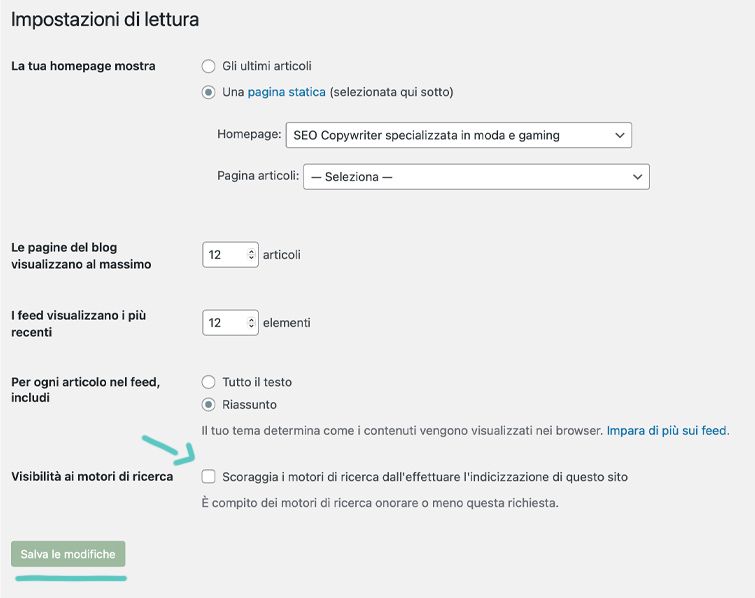Google non indicizza il mio sito: controlla la spunta nelle impostazioni di lettura su WordPress.