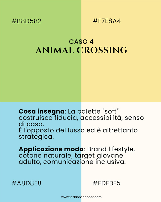 Animal Crossing: quando la palette colori per un brand di moda comunica intimità.