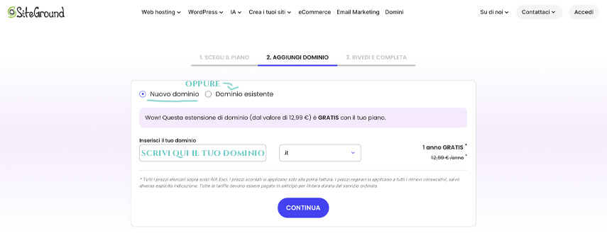 Come registrare un dominio nuovo o esistente su SiteGround.