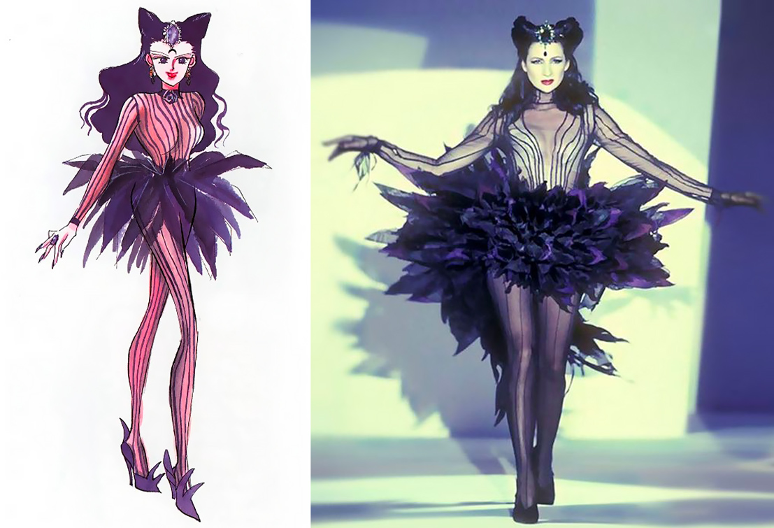 Sailor Moon e l'alta moda: Koan (nell'anime italiano Kermesite) veste un abito Thierry Mugler della collezione autunno inverno 1992.