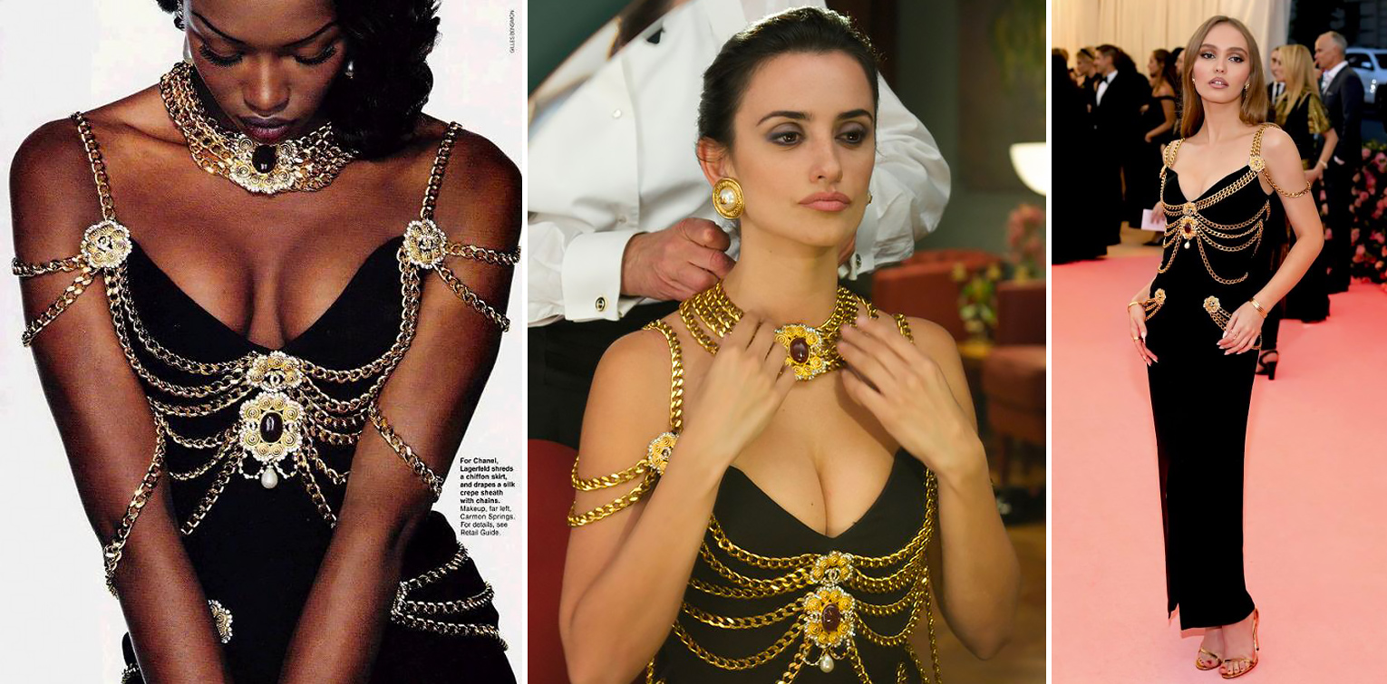 Lo stesso abito Chanel della collezione primavera estate 1992 indossato da Naomi Campbell, Penélope Cruz e Lily-Rose Depp.