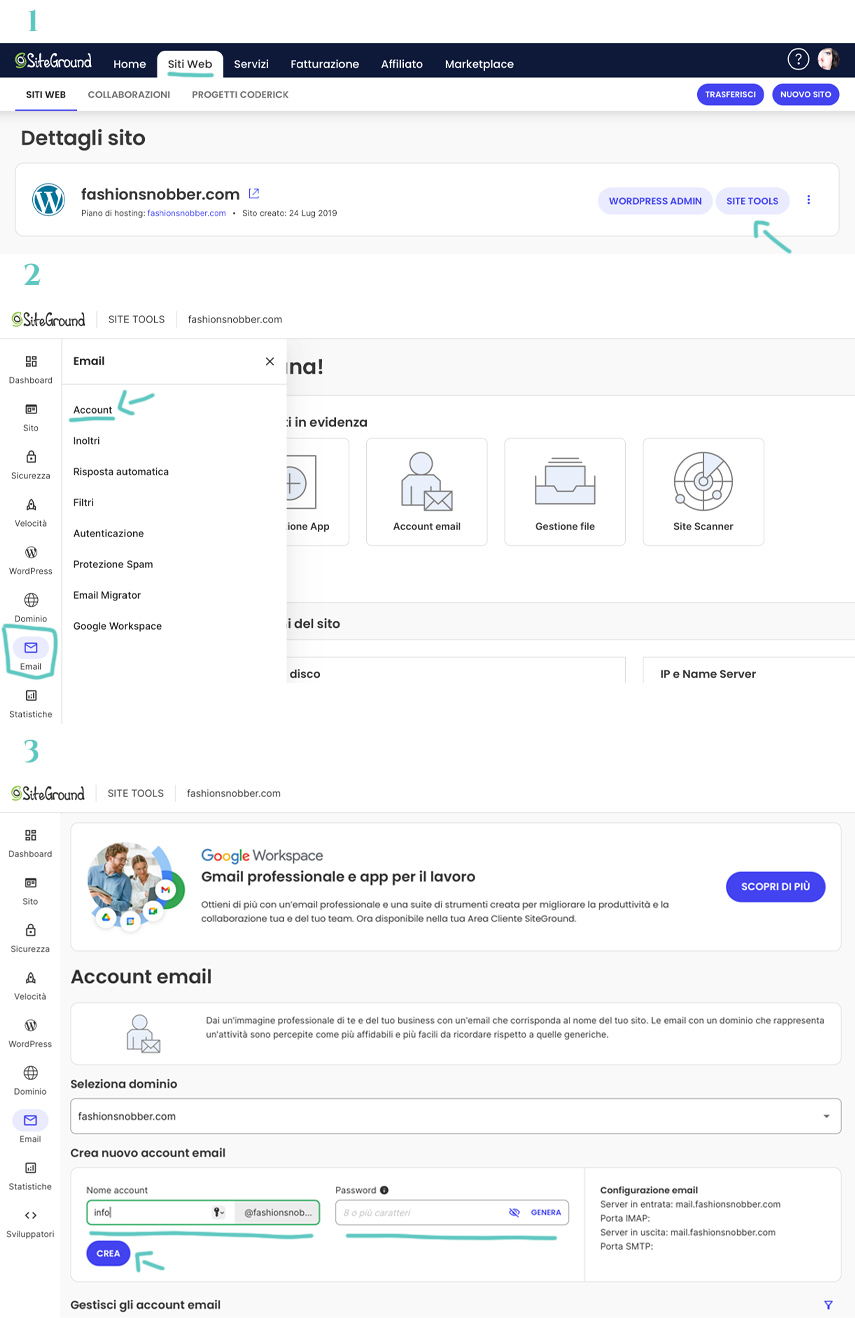 Come creare una mail personalizzata e professionale su SiteGround.