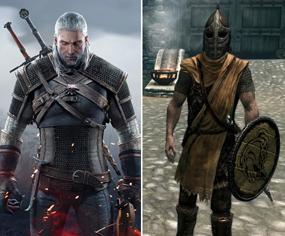 NPC o protagonista: Geralt di Rivia e una guardia di Skyrim.