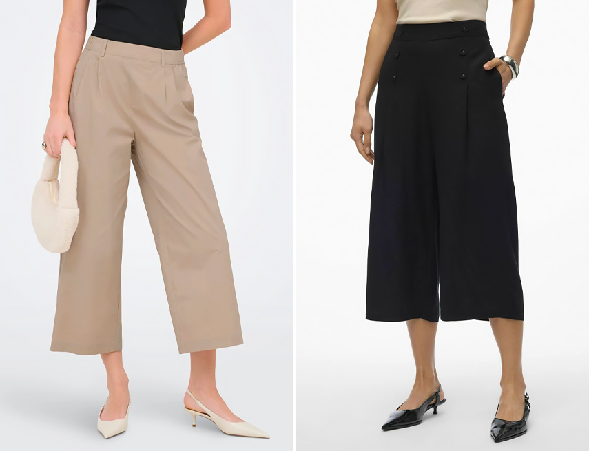 Pantaloni culotte donna: comodi e versatili su quasi tutte le silhouette.